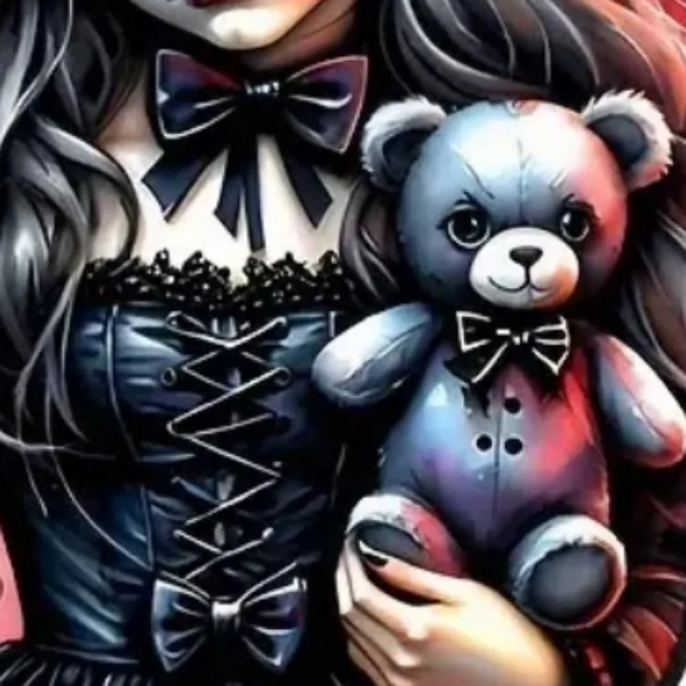 🆕️LAST 1🌹GOTH GIRL & TEDDY BEAR ZIPPERED CLUTCH WRISTLET WALLET/Y2K GOTH PUNK